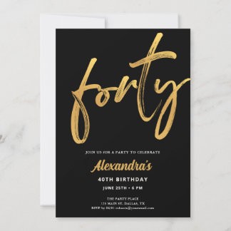 Minimal Modern Black Gold 40th Birthday Einladung