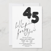 Minimal Modern Black White 45th Birthday Einladung (Vorderseite)