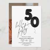 Minimal Modern Black White 50th Birthday Einladung (Vorne/Hinten)