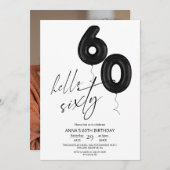 Minimal Modern Black White 60th Birthday Einladung (Vorne/Hinten)