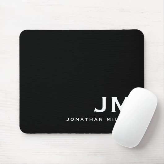 Minimal modern Block Monogram Black Mousepad (Mit Mouse)