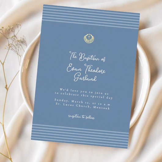 Minimal modern blue baptism Foil Invitation Folieneinladung