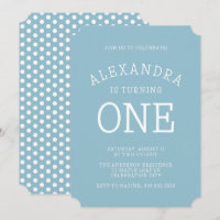 Minimal Modern Blue Polka Dot Erster Geburtstag