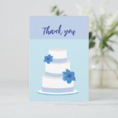 Minimal Modern Blue Wedding Cake Danke Karte (Stehend Vorderseite)