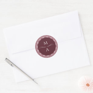 Minimal Modern Burgundy Merlot Mandala Initials Runder Aufkleber