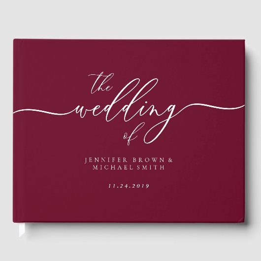 Minimal Modern Burgundy Wedding Guest Gästebuch (Vorderseite)