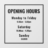 “Minimal Modern Business Hours Sign | Custom Fensteraufkleber (Blatt)