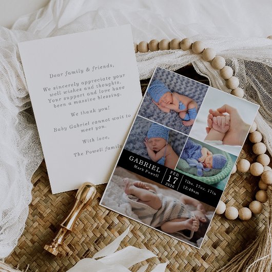 Minimal Modern Chic Photo Collage Baby Reveal Card Einladung