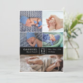 Minimal Modern Chic Photo Collage Baby Reveal Card Einladung (Stehend Vorderseite)