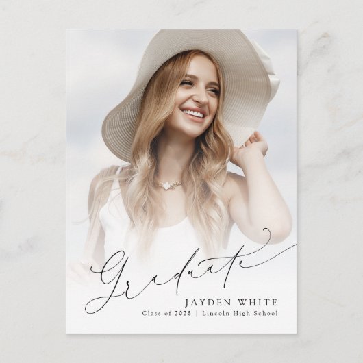 Minimal Modern Chic Script Foto Abschluss laden ei Postkarte (Vorderseite)