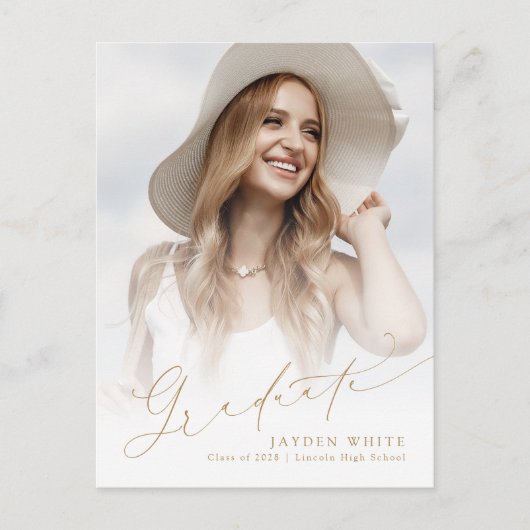 Minimal Modern Chic Script Foto Abschluss laden ei Postkarte (Vorderseite)