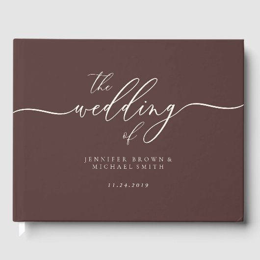 Minimal Modern Chocolate Brown Wedding Guest Gästebuch (Vorderseite)