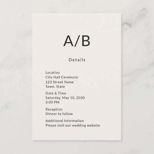 Minimal Modern City Hall Wedding Details Card Begleitkarte (Vorderseite)