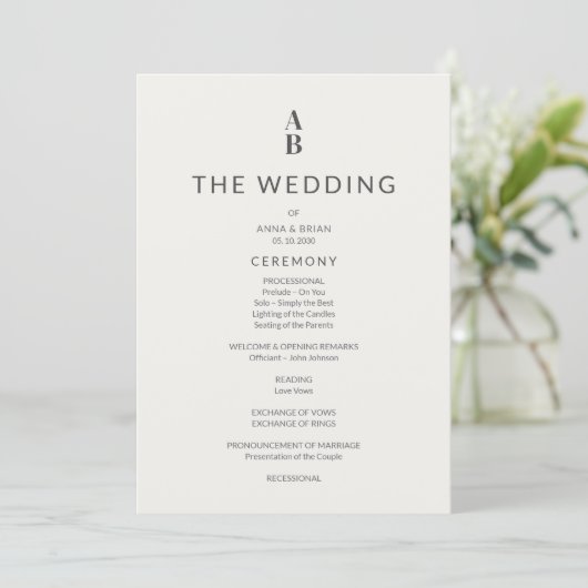 Minimal Modern Civil Wedding Program Programm (Stehend Vorderseite)