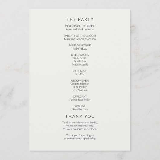 Minimal Modern Civil Wedding Program Programm (Rückseite)