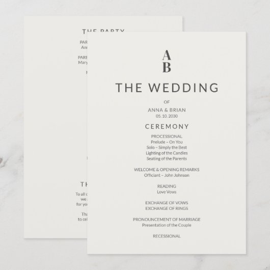 Minimal Modern Civil Wedding Program Programm (Vorne/Hinten)