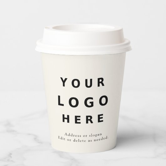 Minimal Modern Custom Logo Business – Ivory Beige Pappbecher (Rückseite)