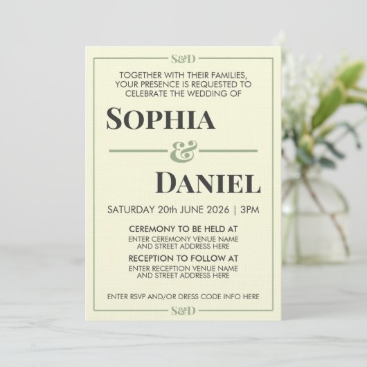 Minimal Modern Editable Wedding Einladung (Stehend Vorderseite)