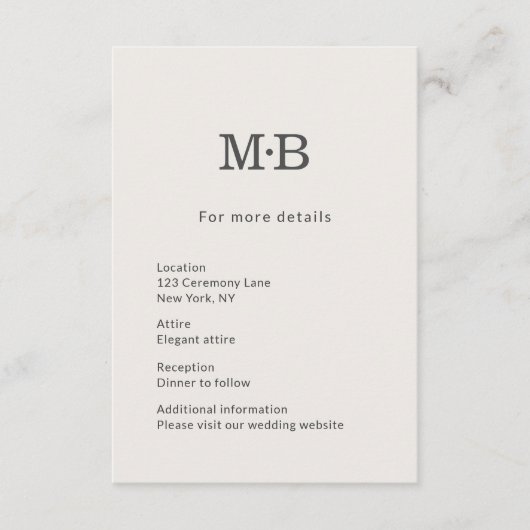 Minimal Modern Elopement Wedding Details Card Begleitkarte (Vorderseite)