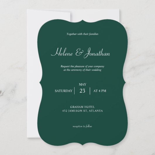 Minimal Modern Emerald Green Wedding Einladung (Vorderseite)
