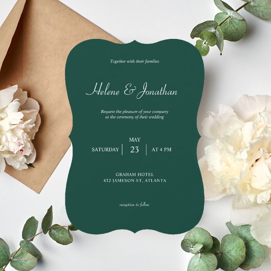 Minimal Modern Emerald Green Wedding Einladung