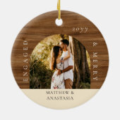 Minimal Modern Engaged & Merry 2 Photo Engagement Keramik Ornament (Hinten)