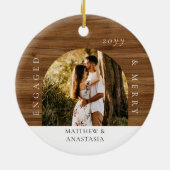 Minimal Modern Engaged & Merry 2 Photo Engagement Keramik Ornament (Hinten)