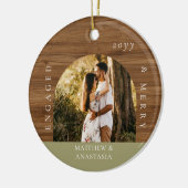 Minimal Modern Engaged & Merry 2 Photo Engagement Keramik Ornament (Links)
