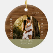 Minimal Modern Engaged & Merry 2 Photo Engagement Keramik Ornament (Hinten)