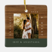 Minimal Modern Engaged & Merry 2 Photo Engagement Keramikornament (Vorderseite)