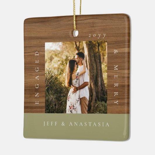 Minimal Modern Engaged & Merry 2 Photo Engagement Keramikornament (Links)