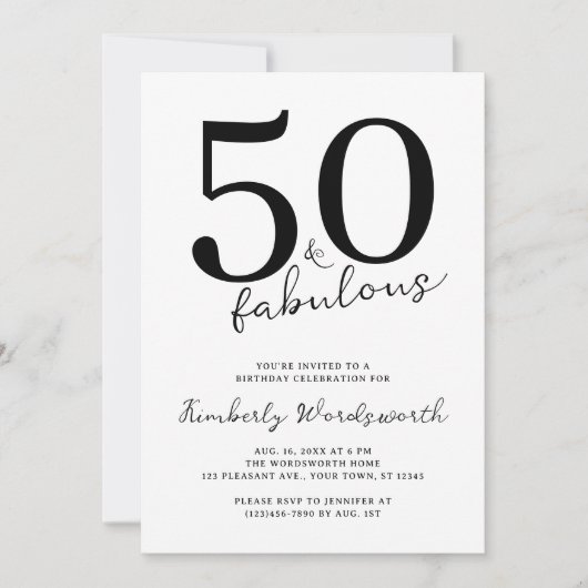 Minimal Modern Fifty and Fabulous 50th Birthday Einladung (Vorderseite)
