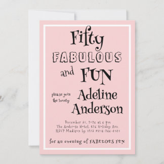 Minimal Modern Fifty Fabulous Fun Pink 50 Birthday Einladung