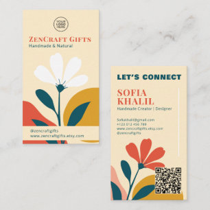 Minimal Modern Floral Terracotta Mustard Green Visitenkarte