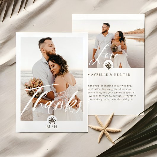 Minimal Modern Foto Palm Tree Monogram Vielen Dank Dankeskarte