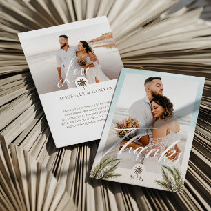 Minimal Modern Foto Palm Tree Monogram Vielen Dank Dankeskarte