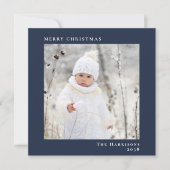 Minimal Modern frohe Weihnachten Foto Blau (Vorderseite)