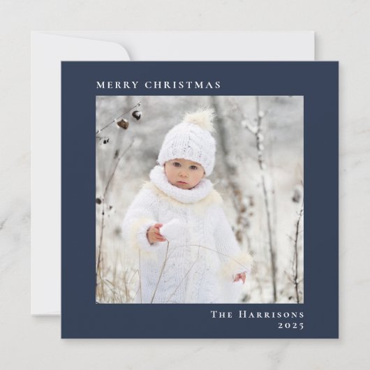 Minimal Modern frohe Weihnachten Foto Blau (Vorderseite)