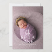 Minimal Modern Full Foto Baby Birth Ankündigung (Vorderseite)