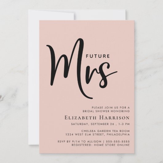 Minimal Modern Future Frau Blush Pink Brautparty Einladung (Vorderseite)