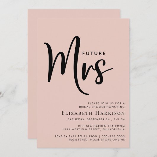 Minimal Modern Future Frau Blush Pink Brautparty Einladung (Vorne/Hinten)