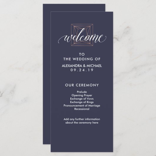 Minimal Modern Geometric Diamond Wedding Program Programm (Vorne/Hinten)