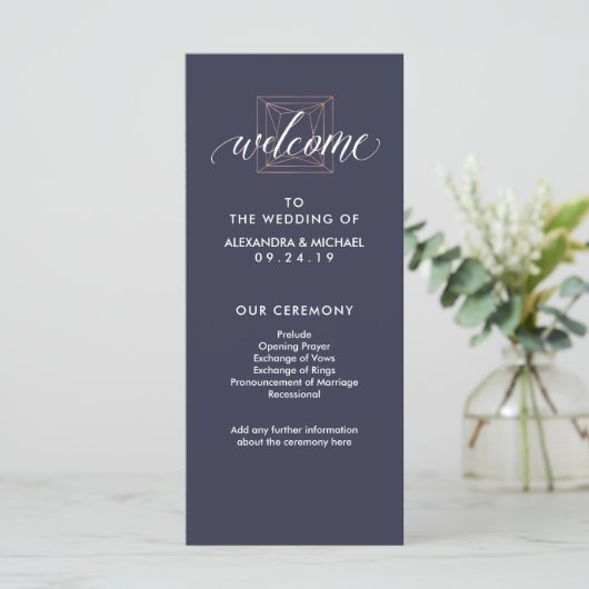 Minimal Modern Geometric Diamond Wedding Program Programm (Stehend Vorderseite)
