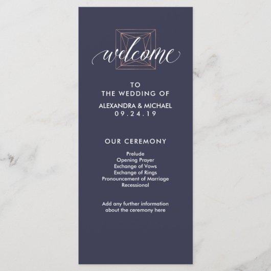 Minimal Modern Geometric Diamond Wedding Program Programm (Vorderseite)