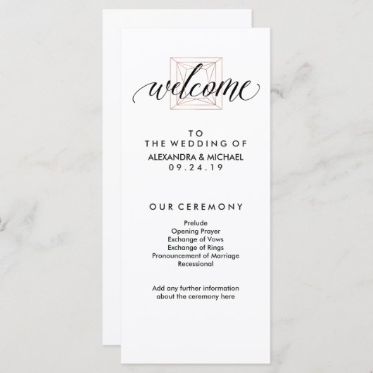 Minimal Modern Geometric Diamond Wedding Program Programm (Vorne/Hinten)