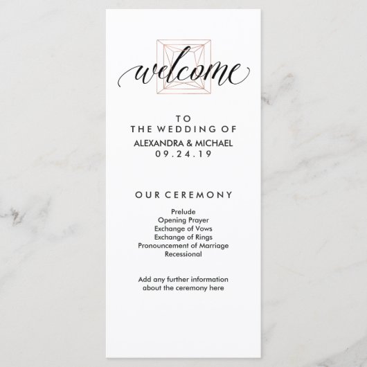Minimal Modern Geometric Diamond Wedding Program Programm (Vorderseite)