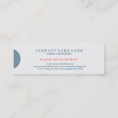 Minimal modern geometrisch weiß und blau mini visitenkarte (Rückseite)