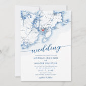 Minimal Modern Gloucester MA Map Wedding Einladung (Vorderseite)