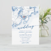 Minimal Modern Gloucester MA Map Wedding Einladung (Stehend Vorderseite)