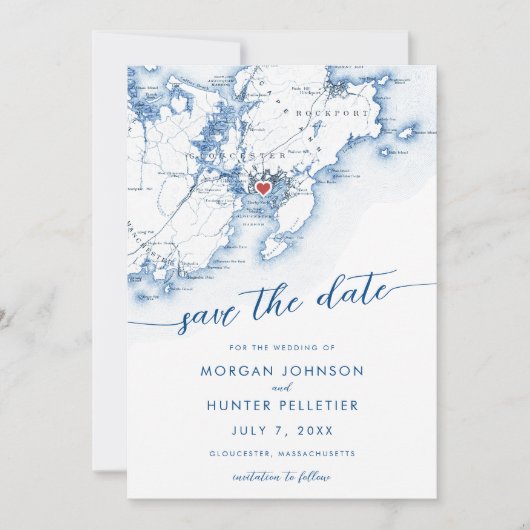 Minimal Modern Gloucester Massachusetts Karte (Vorderseite)